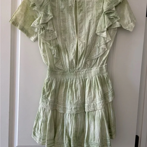 LoveShackFancy Light Green Ruffled Mini Dress - Picture 3 of 3